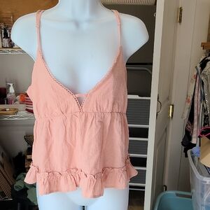 Peach Ruffle-Hem Spaghetti Strap Cami